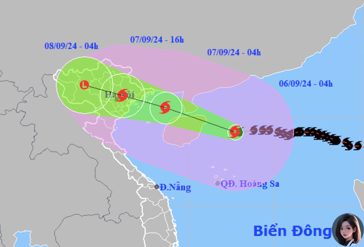 Dự báo hướng đi, vùng ảnh hưởng bão Yagi sáng 6/9. Ảnh: NCHMF