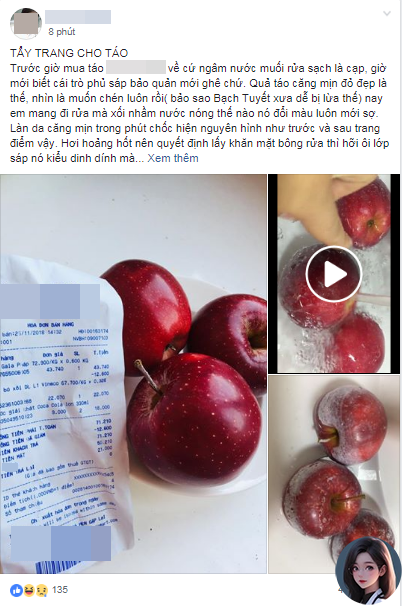 Rửa nước nóng thấy vỏ táo nổi sáp trắng, cô gái vội vàng lên mạng đăng cảnh báo, không ngờ ăn gạch ngược - Ảnh 1.