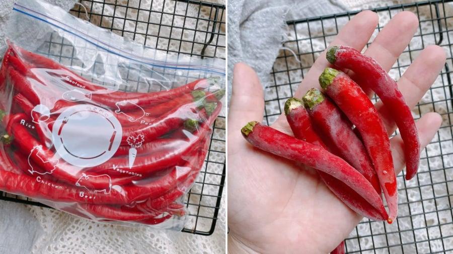 Bảo quản ớt bằng cách cấp đông sẽ giúp giữ ớt tươi ngon trong thời gian dài.